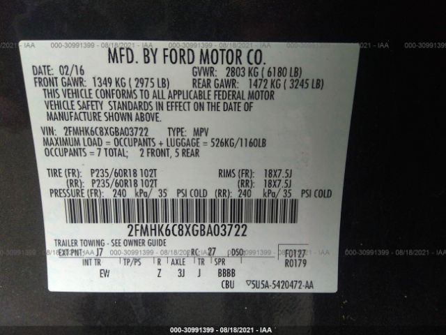 Photo 8 VIN: 2FMHK6C8XGBA03722 - FORD FLEX 