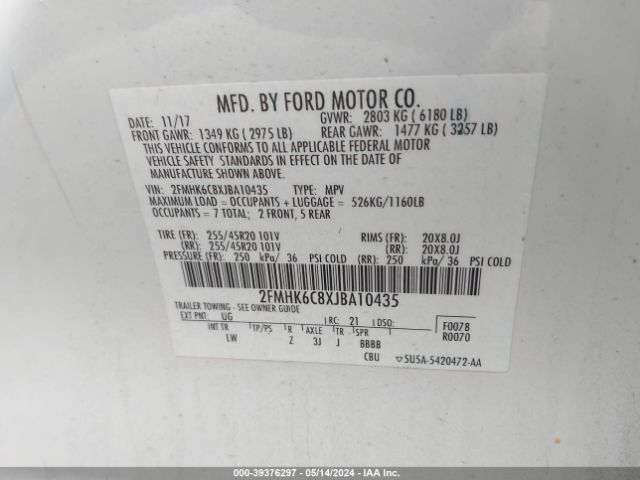 Photo 8 VIN: 2FMHK6C8XJBA10435 - FORD FLEX 