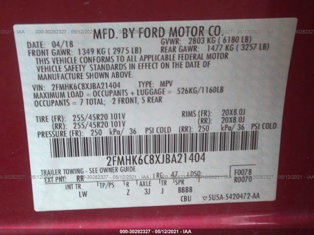 Photo 8 VIN: 2FMHK6C8XJBA21404 - FORD FLEX 