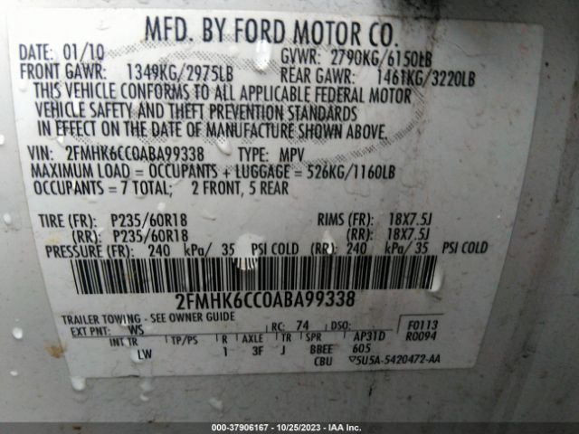 Photo 8 VIN: 2FMHK6CC0ABA99338 - FORD FLEX 