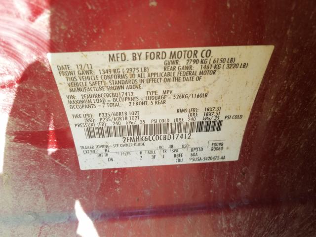 Photo 9 VIN: 2FMHK6CC0CBD17412 - FORD FLEX SEL 