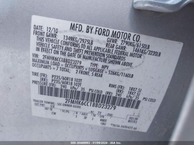 Photo 8 VIN: 2FMHK6CC1BBD23279 - FORD FLEX 