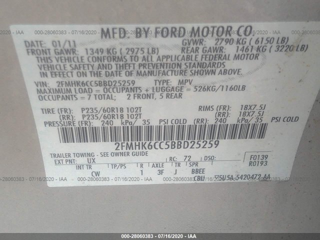 Photo 8 VIN: 2FMHK6CC5BBD25259 - FORD FLEX 