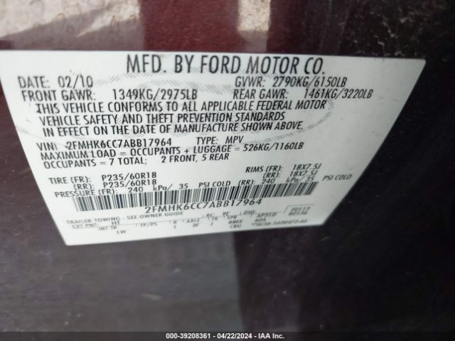 Photo 8 VIN: 2FMHK6CC7ABB17964 - FORD FLEX 