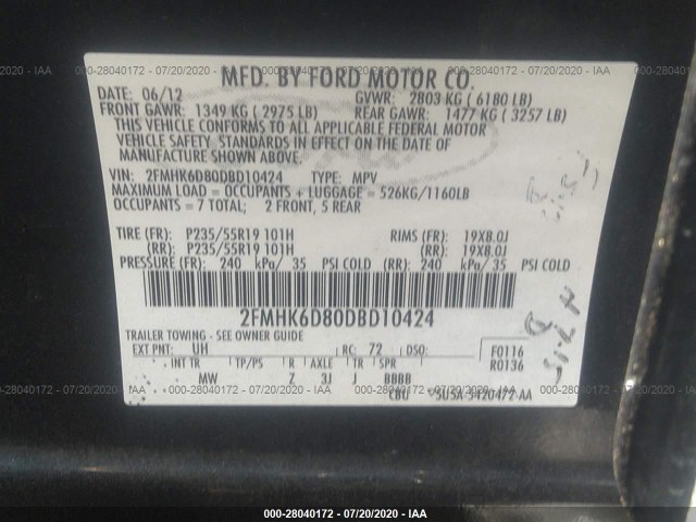 Photo 8 VIN: 2FMHK6D80DBD10424 - FORD FLEX 