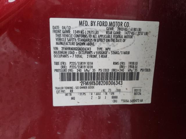 Photo 9 VIN: 2FMHK6D82DBD06343 - FORD FLEX LIMIT 