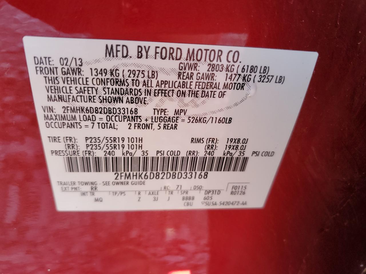 Photo 12 VIN: 2FMHK6D82DBD33168 - FORD FLEX 