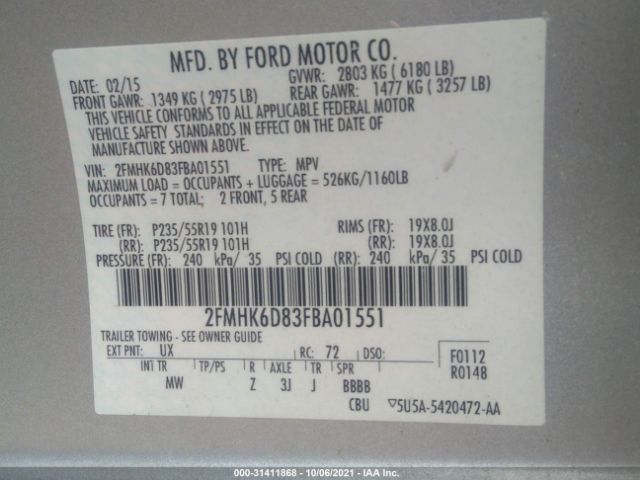 Photo 8 VIN: 2FMHK6D83FBA01551 - FORD FLEX 