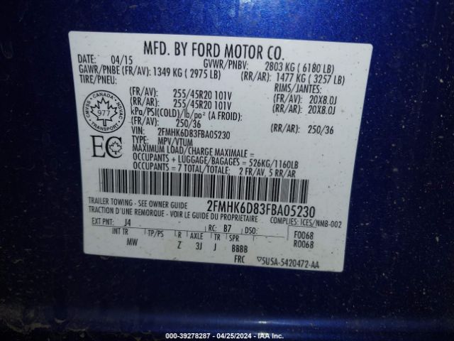 Photo 8 VIN: 2FMHK6D83FBA05230 - FORD FLEX 