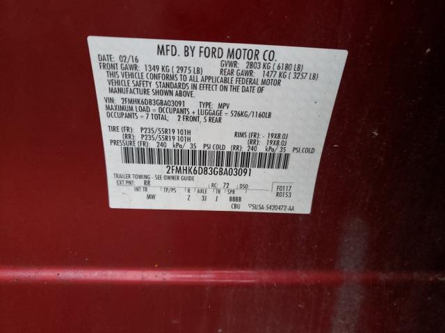 Photo 9 VIN: 2FMHK6D83GBA03091 - FORD FLEX LIMIT 