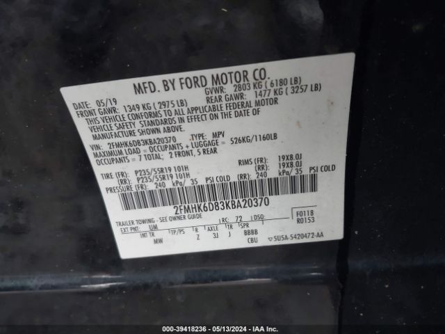 Photo 8 VIN: 2FMHK6D83KBA20370 - FORD FLEX 