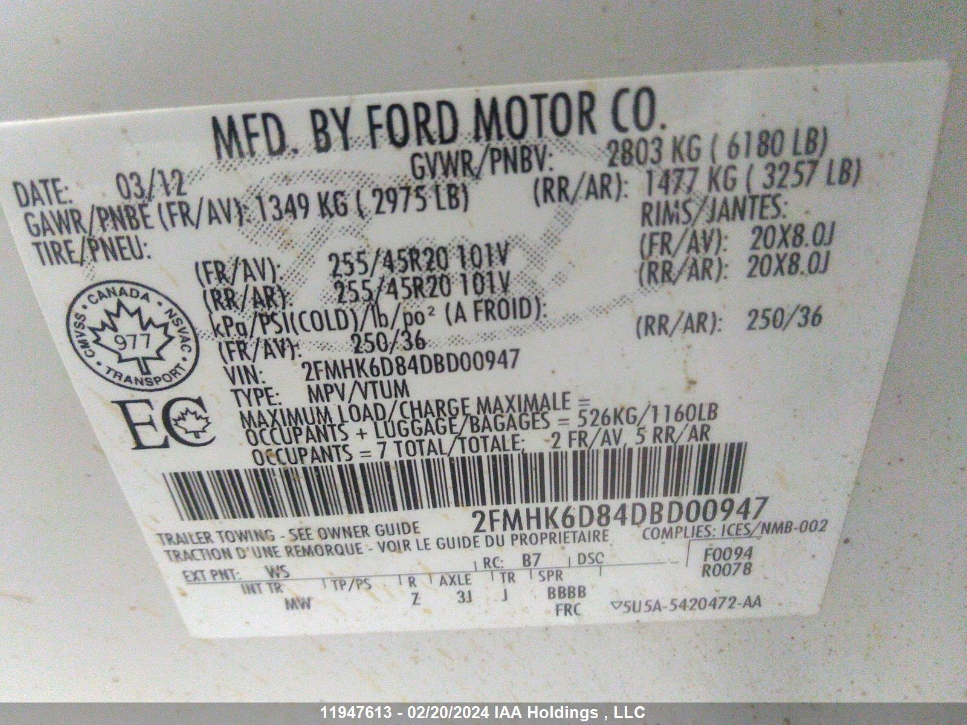 Photo 8 VIN: 2FMHK6D84DBD00947 - FORD FLEX 