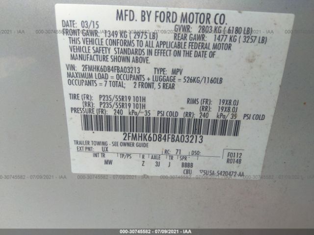 Photo 8 VIN: 2FMHK6D84FBA03213 - FORD FLEX 