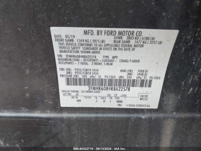 Photo 8 VIN: 2FMHK6D84KBA22578 - FORD FLEX 