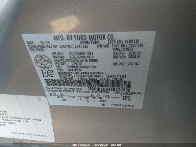 Photo 8 VIN: 2FMHK6D84KBA23536 - FORD FLEX 