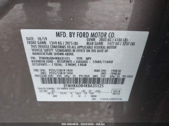 Photo 8 VIN: 2FMHK6D84KBA35525 - FORD FLEX 