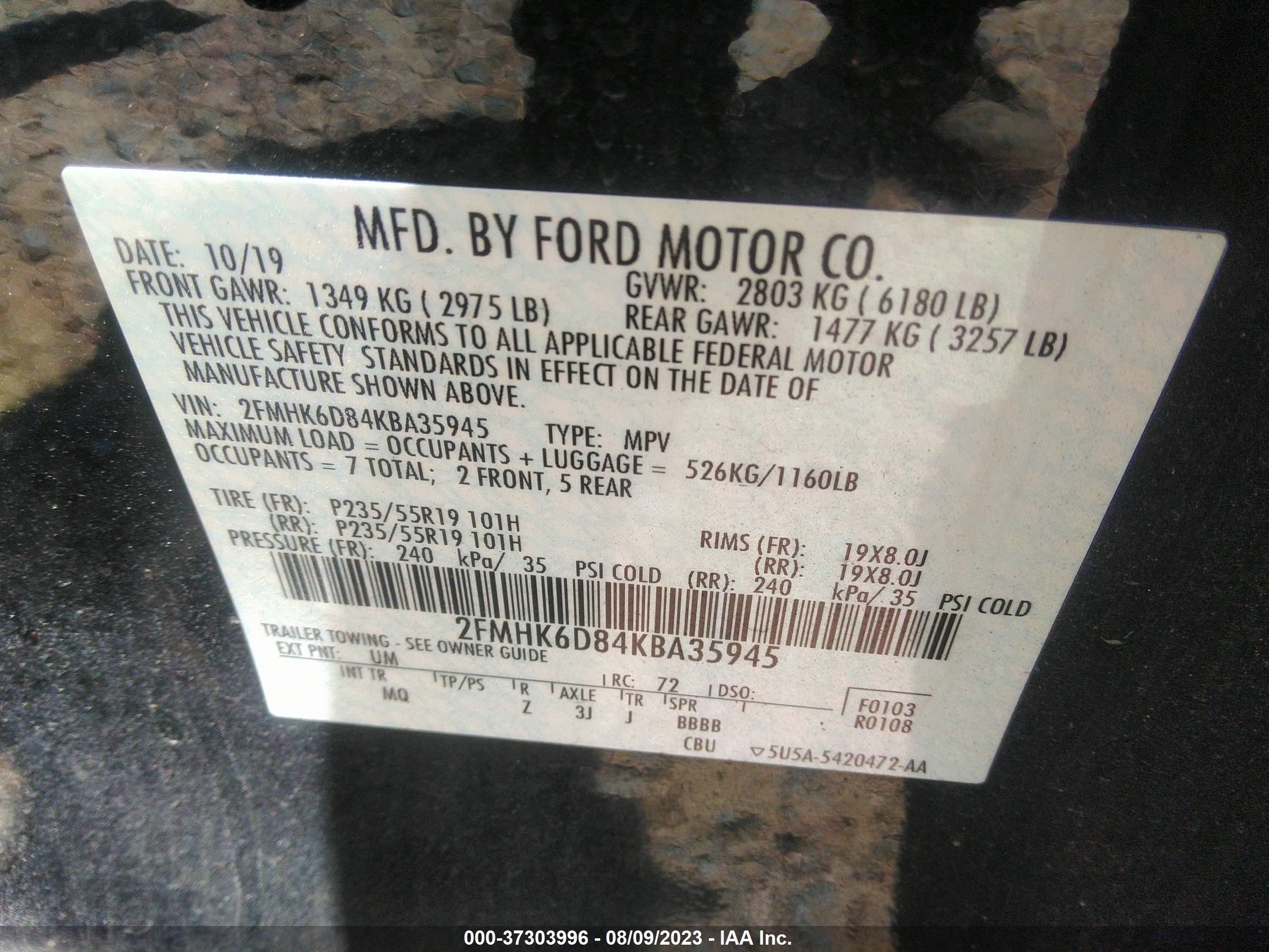 Photo 8 VIN: 2FMHK6D84KBA35945 - FORD FLEX 