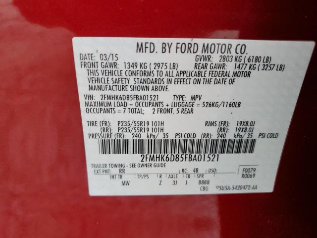 Photo 9 VIN: 2FMHK6D85FBA01521 - FORD FLEX LIMIT 