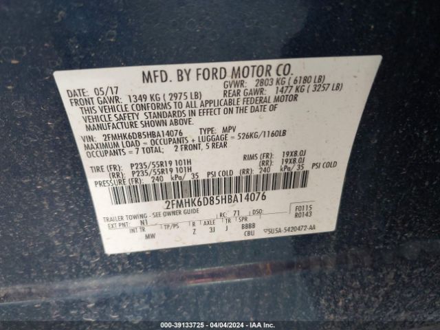 Photo 8 VIN: 2FMHK6D85HBA14076 - FORD FLEX 