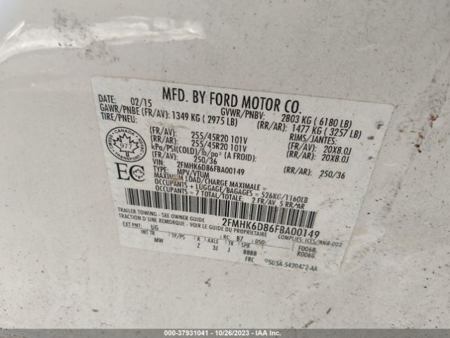 Photo 8 VIN: 2FMHK6D86FBA00149 - FORD FLEX 