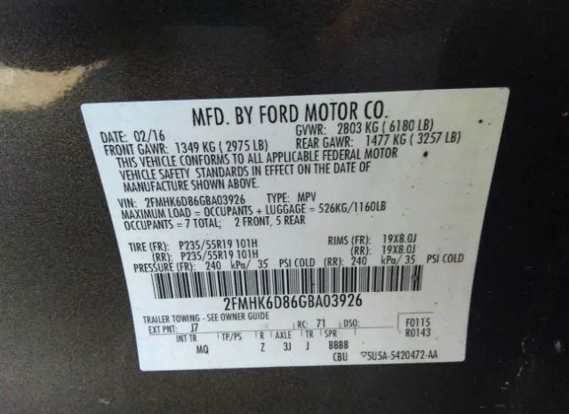 Photo 8 VIN: 2FMHK6D86GBA03926 - FORD FLEX 