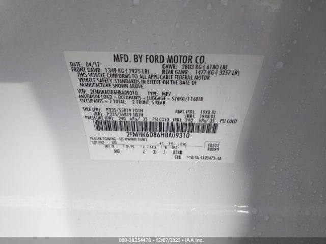 Photo 8 VIN: 2FMHK6D86HBA09310 - FORD FLEX 