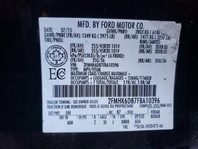 Photo 9 VIN: 2FMHK6D87FBA10396 - FORD FLEX LIMIT 