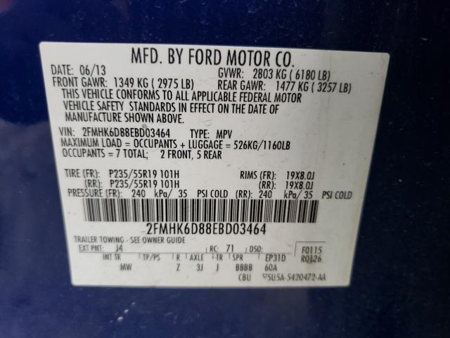 Photo 9 VIN: 2FMHK6D88EBD03464 - FORD FLEX LIMIT 