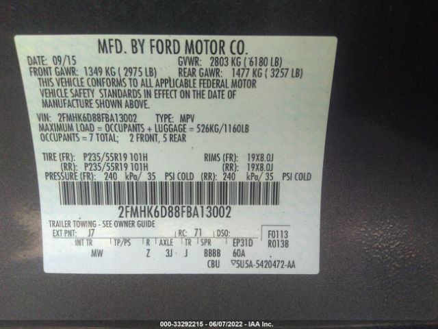 Photo 8 VIN: 2FMHK6D88FBA13002 - FORD FLEX 