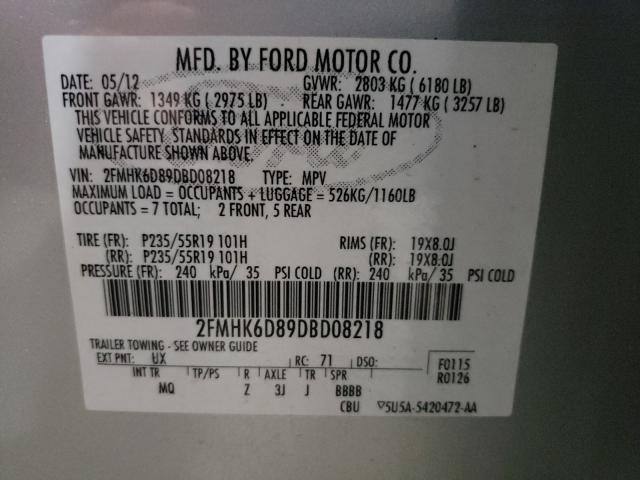 Photo 9 VIN: 2FMHK6D89DBD08218 - FORD FLEX LIMIT 