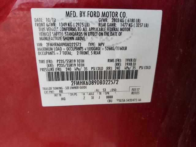 Photo 9 VIN: 2FMHK6D89DBD22572 - FORD FLEX LIMIT 