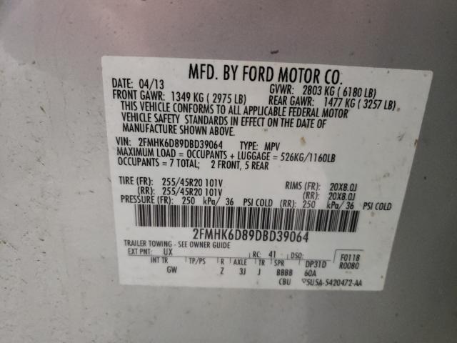 Photo 9 VIN: 2FMHK6D89DBD39064 - FORD FLEX LIMIT 