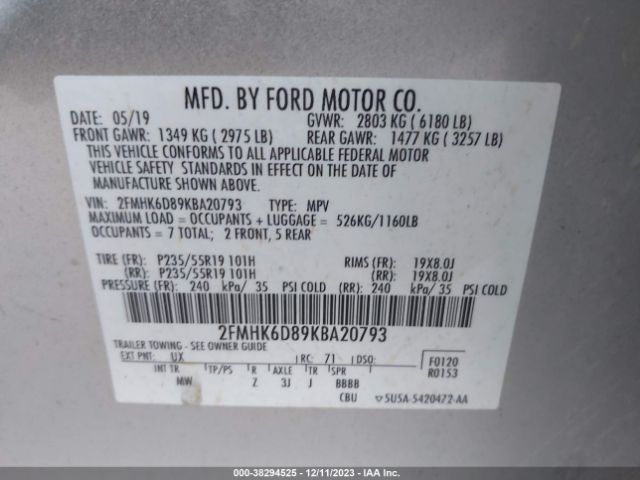 Photo 8 VIN: 2FMHK6D89KBA20793 - FORD FLEX 