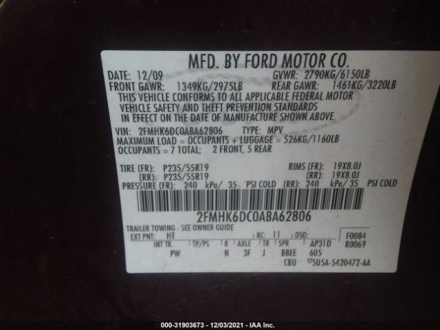 Photo 8 VIN: 2FMHK6DC0ABA62806 - FORD FLEX 