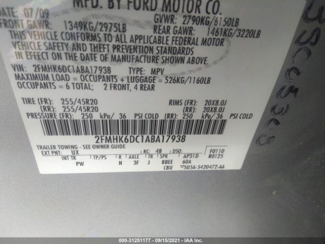 Photo 8 VIN: 2FMHK6DC1ABA17938 - FORD FLEX 