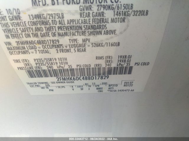 Photo 8 VIN: 2FMHK6DC4BBD17829 - FORD FLEX 