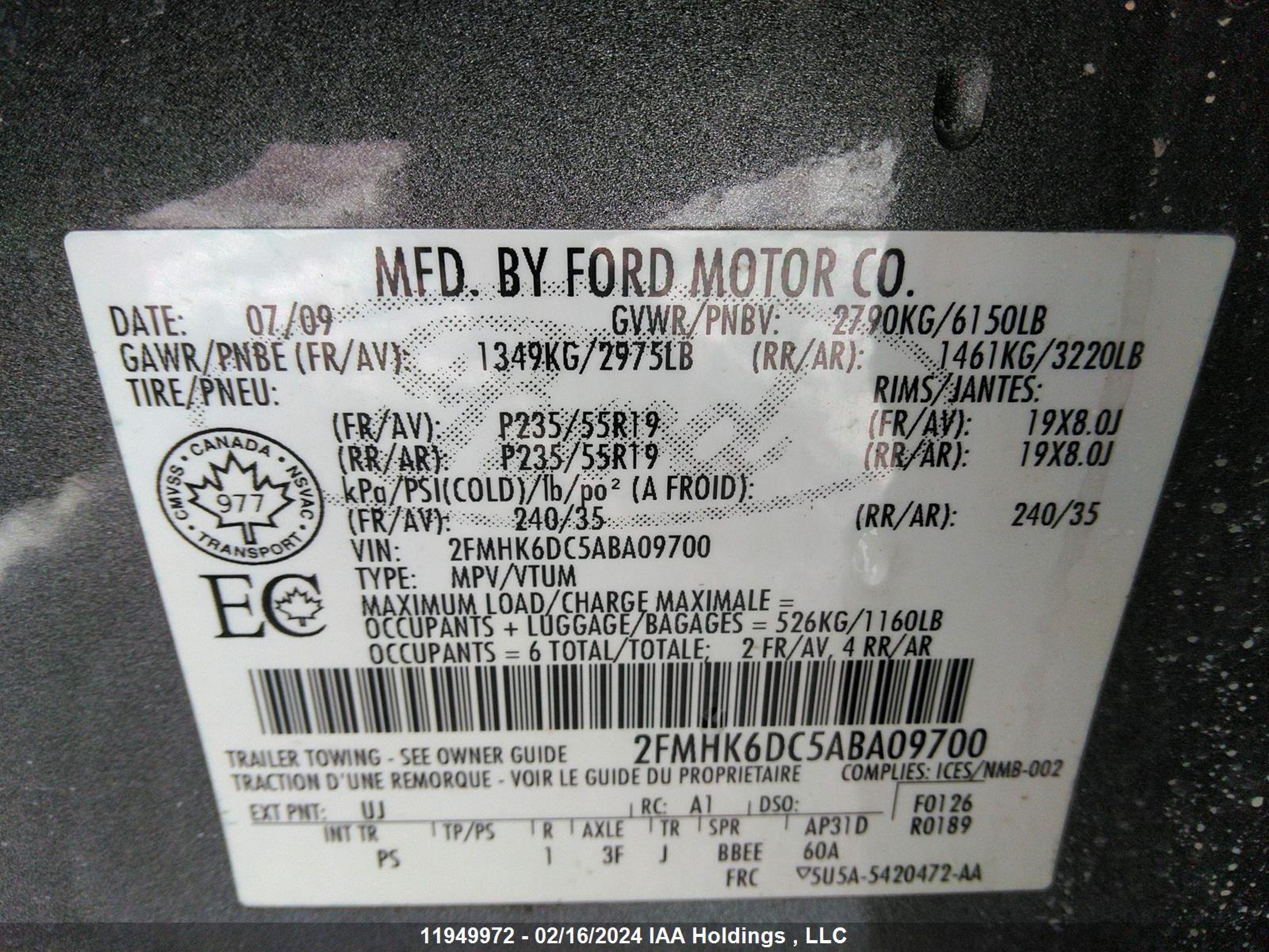 Photo 8 VIN: 2FMHK6DC5ABA09700 - FORD FLEX 