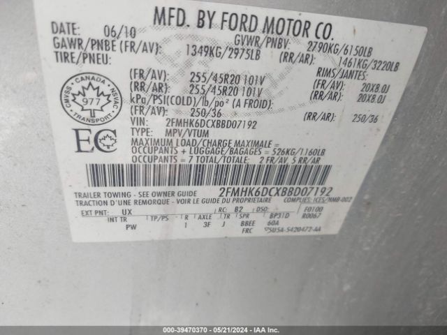 Photo 8 VIN: 2FMHK6DCXBBD07192 - FORD FLEX 