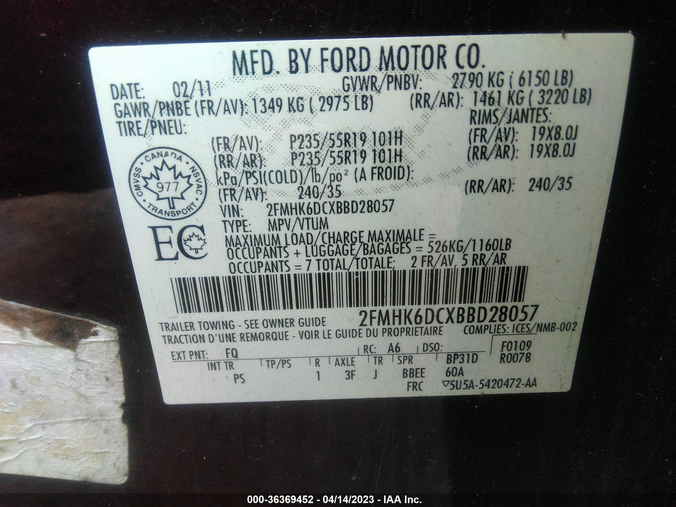 Photo 8 VIN: 2FMHK6DCXBBD28057 - FORD FLEX 