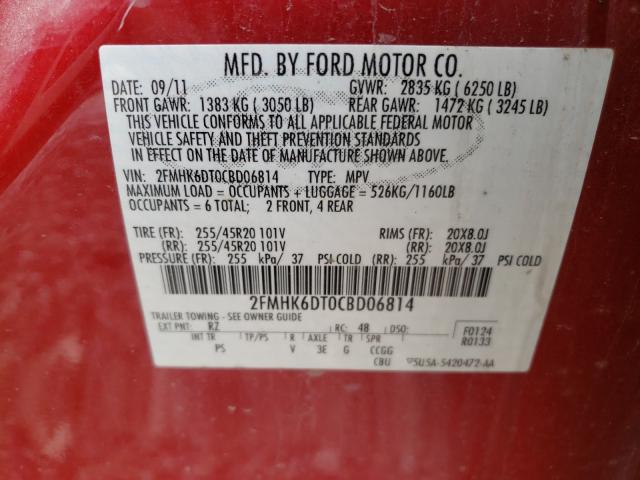 Photo 9 VIN: 2FMHK6DT0CBD06814 - FORD FLEX LIMIT 