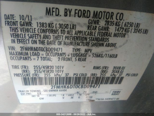 Photo 8 VIN: 2FMHK6DT0CBD09471 - FORD FLEX 