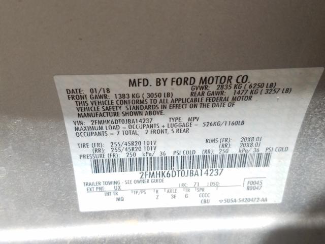 Photo 9 VIN: 2FMHK6DT0JBA14237 - FORD FLEX LIMIT 