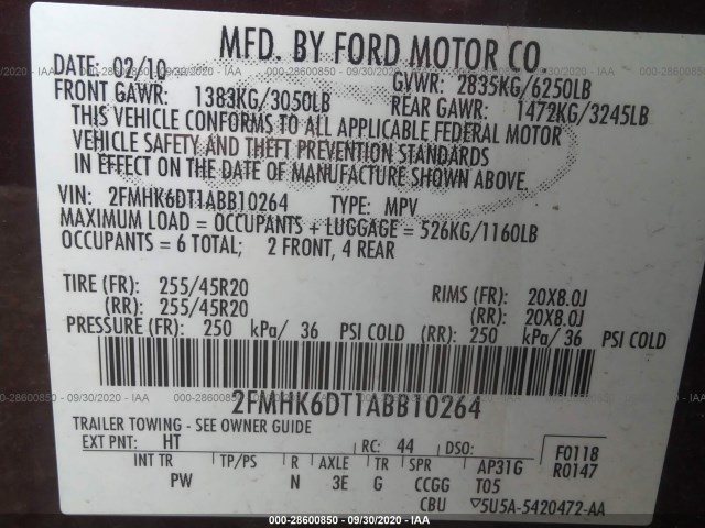 Photo 8 VIN: 2FMHK6DT1ABB10264 - FORD FLEX 