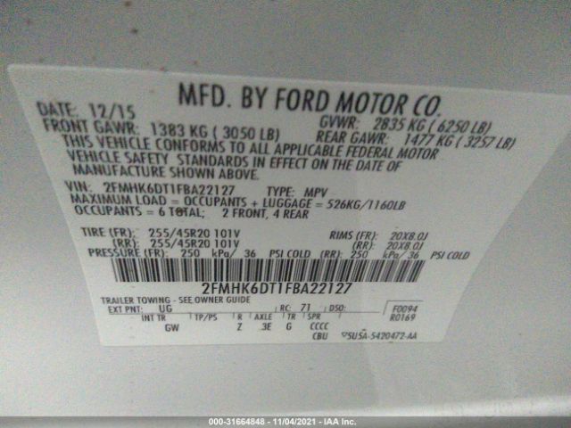 Photo 8 VIN: 2FMHK6DT1FBA22127 - FORD FLEX 