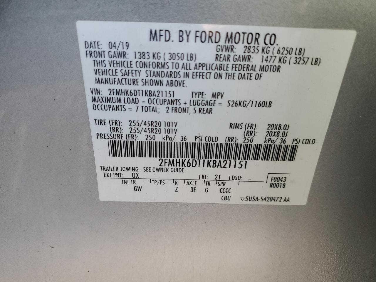 Photo 12 VIN: 2FMHK6DT1KBA21151 - FORD FLEX 