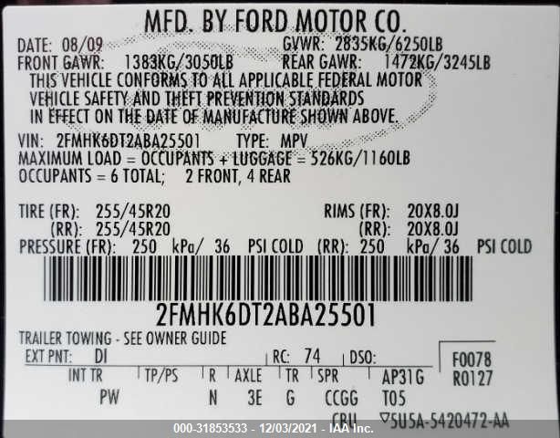 Photo 8 VIN: 2FMHK6DT2ABA25501 - FORD FLEX 