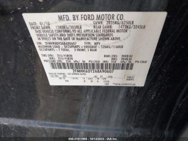 Photo 8 VIN: 2FMHK6DT2ABA90607 - FORD FLEX 