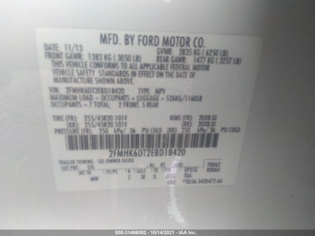 Photo 8 VIN: 2FMHK6DT2EBD18420 - FORD FLEX 