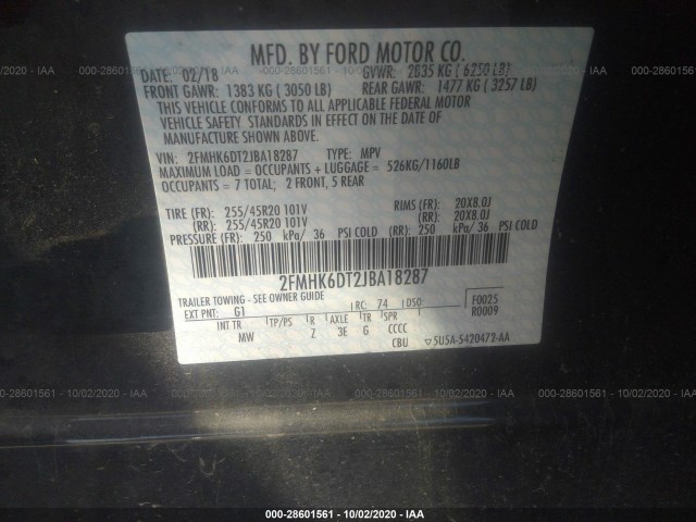 Photo 8 VIN: 2FMHK6DT2JBA18287 - FORD FLEX 