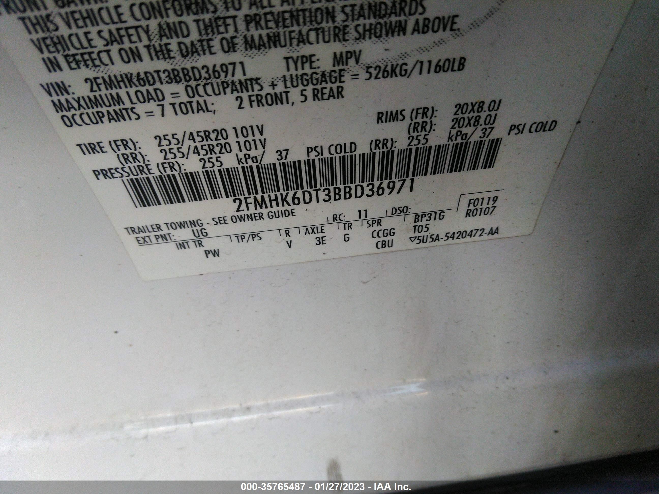 Photo 8 VIN: 2FMHK6DT3BBD36971 - FORD FLEX 